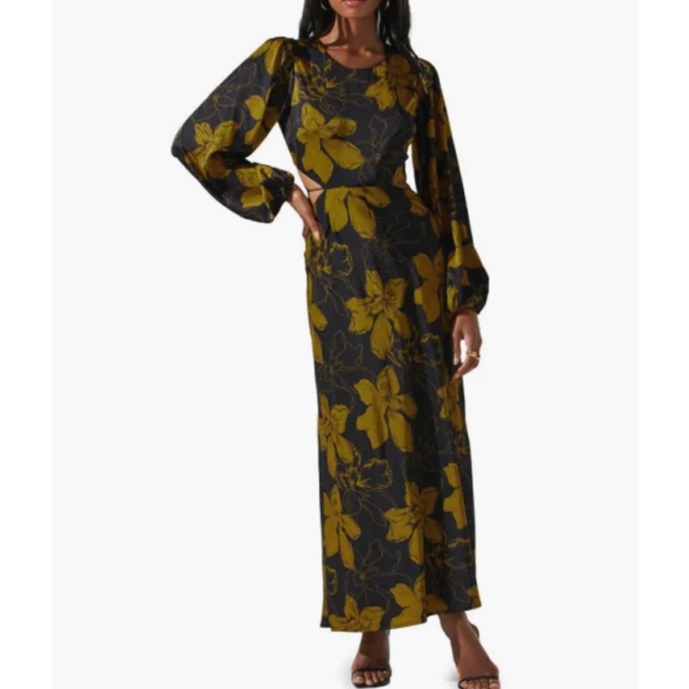 Astr Floral Maxi Dress in Mustard and Black